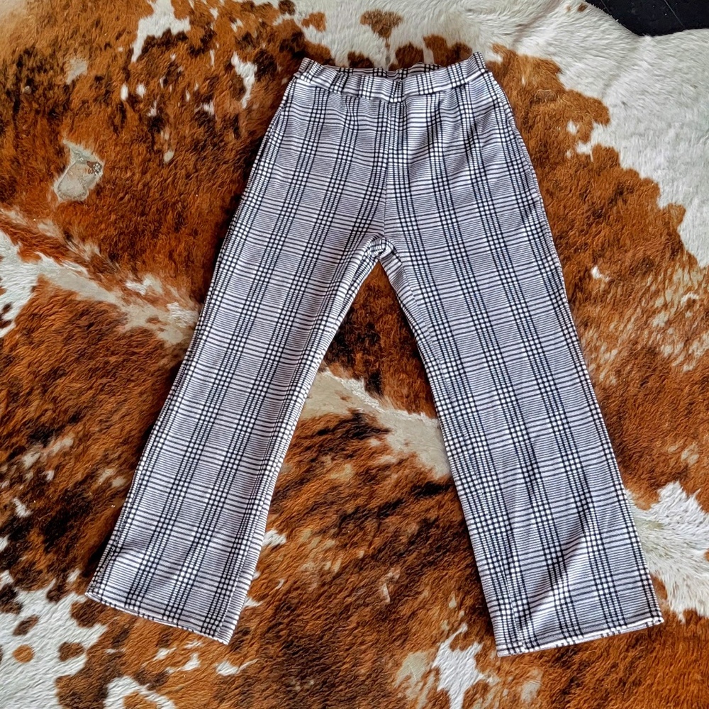 SHEIN Black White Plaid Trousers